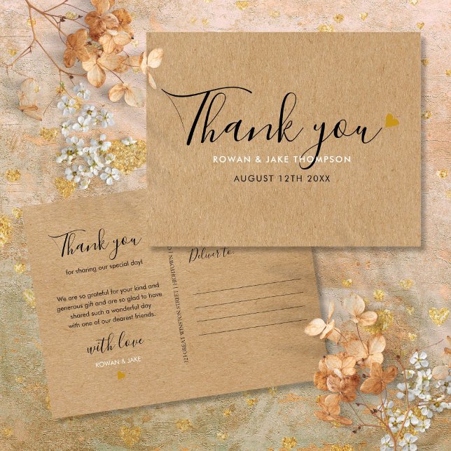 Rustic Kraft Elegant Script Thank You Postcard (Rustic Kraft Elegant Script Thank You Postcard)