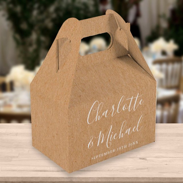 Rustic Kraft Elegant Signature Script Wedding Favo Favor Boxes (Creator Uploaded)