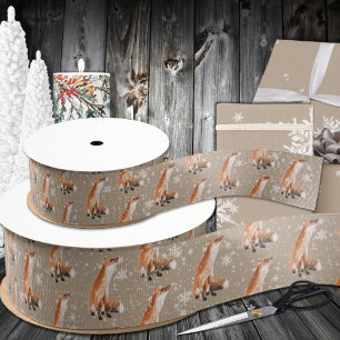 Rustic Kraft Elegant Snowy Red Fox Grosgrain Ribbon