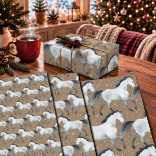 Rustic Kraft Elegant Snowy White Horse Wrapping Paper Sheets