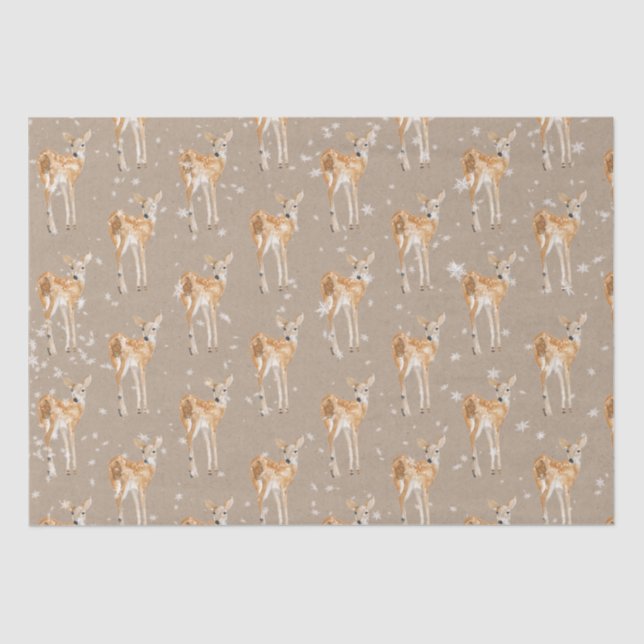 Rustic Kraft Elegant Snowy Winter Animals Doe Deer Tissue Paper (Front)