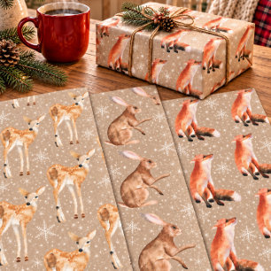 Rustic Kraft Elegant Snowy Winter Animals Wrapping Paper Sheets