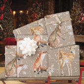 Rustic Kraft Elegant Snowy Winter Animals Wrapping Paper Sheets