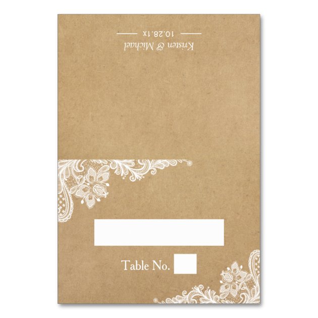 Rustic Kraft Elegant White Lace Wedding Place Card