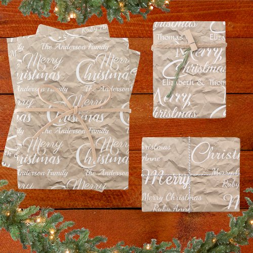 Rustic Kraft Elegant White Script Merry Christmas Wrapping Paper Sheets