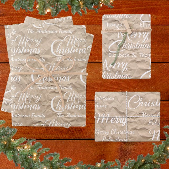 Rustic Kraft Elegant White Script Merry Christmas Wrapping Paper Sheets (Creator Uploaded)
