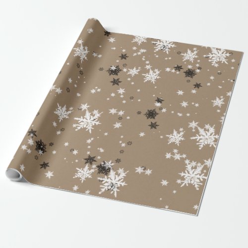 Rustic Kraft Elegant White Snowflakes Wrapping Paper