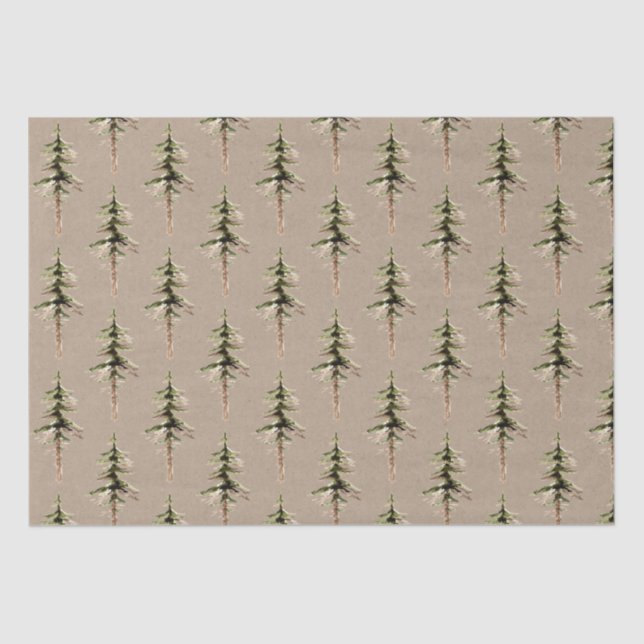 Rustic Kraft Elegant Woodland Forest Pine Tree Tissue Paper (Front)