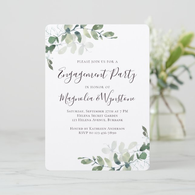 Rustic Kraft Eucalyptus Engagement Party Invitation (Standing Front)