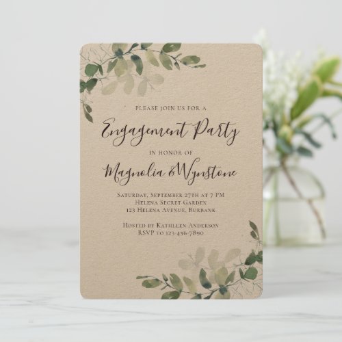 Rustic Kraft Eucalyptus Engagement Party Invitation