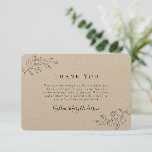 Rustic Kraft Eucalyptus Greenery Funeral Thank You Note Card
