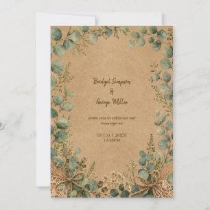 Rustic Kraft Eucalyptus lace Wedding Invitation