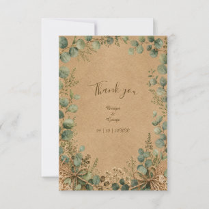 Rustic Kraft Eucalyptus lace Wedding  Thank You Card