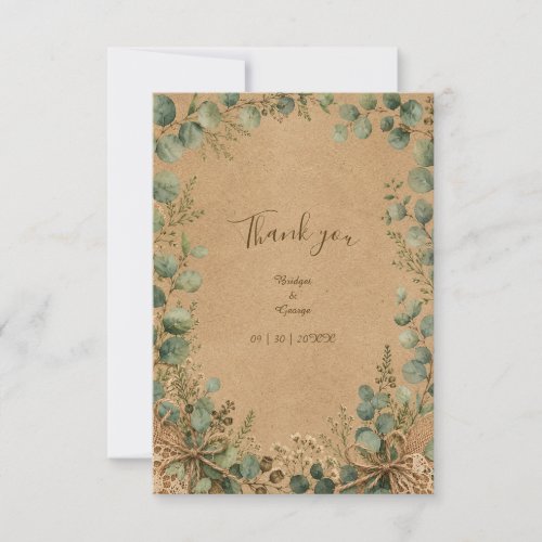 Rustic Kraft Eucalyptus lace Wedding Thank You Card