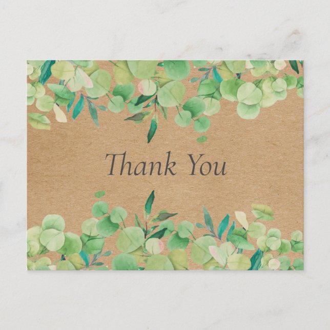 Rustic Kraft Eucalyptus Leaves Business Thank You Postcard (Front)