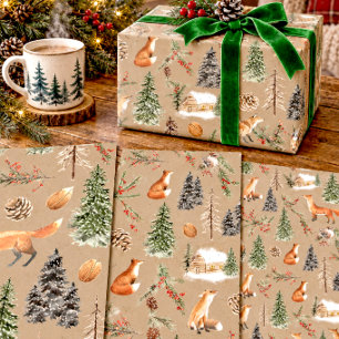 Rustic Kraft Everything Forest Woodland Red Fox Wrapping Paper Sheets