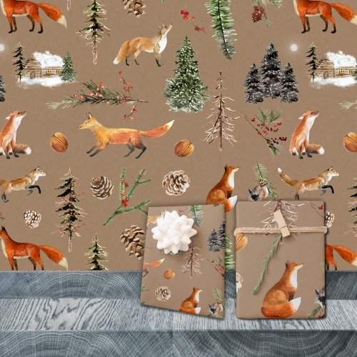 Rustic Kraft Everything Forest Woodland Red Fox Wrapping Paper Sheets