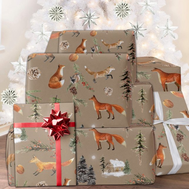 Rustic Kraft Everything Forest Woodland Red Foxes Wrapping Paper (Rustic Kraft Everything Forest Woodland Red Foxes Christmas Holiday Wrapping Paper Rolls)