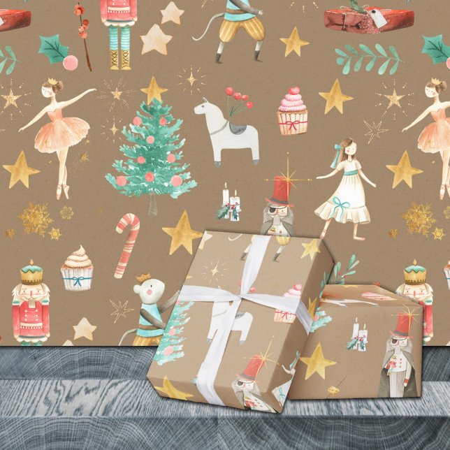 Rustic Kraft Everything Nutcracker Christmas Wrapping Paper Sheets (Rustic Kraft Everything Nutcracker Christmas Holiday Gift Wrapping Paper Sheets Trio)