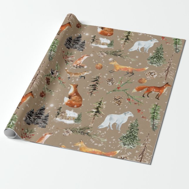 Rustic Kraft Everything Woodland & Arctic Fox Wrapping Paper (Unrolled)