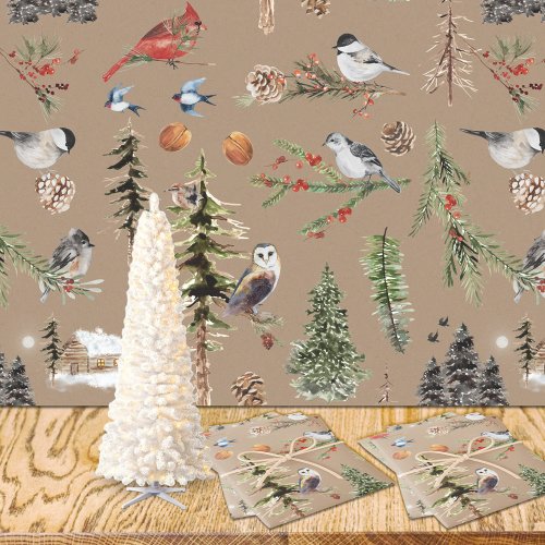 Rustic Kraft Everything Woodland Winter Birds Wrapping Paper