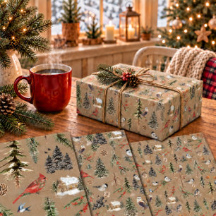 Rustic Kraft Everything Woodland Winter Birds Wrapping Paper Sheets