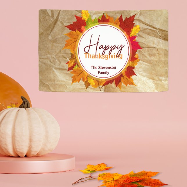 Rustic Kraft Fall Leaves Family Thanksgiving Banner (Creator Uploaded)