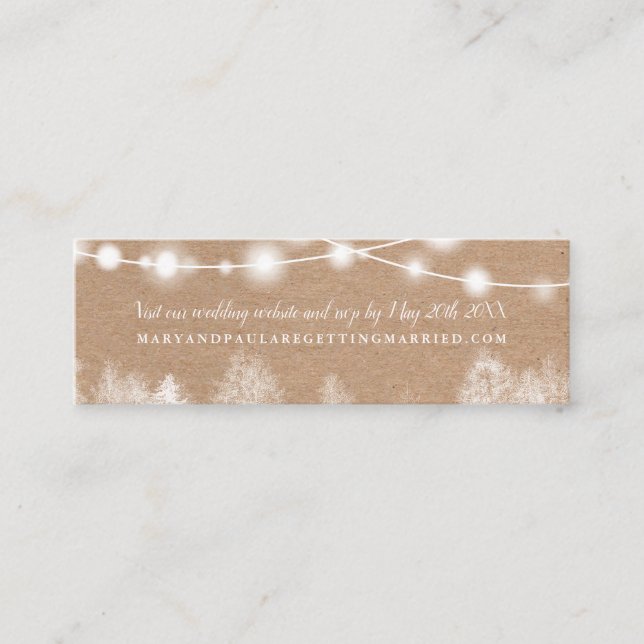 Rustic kraft Fall winter pine light wedding detail Mini Business Card (Front)