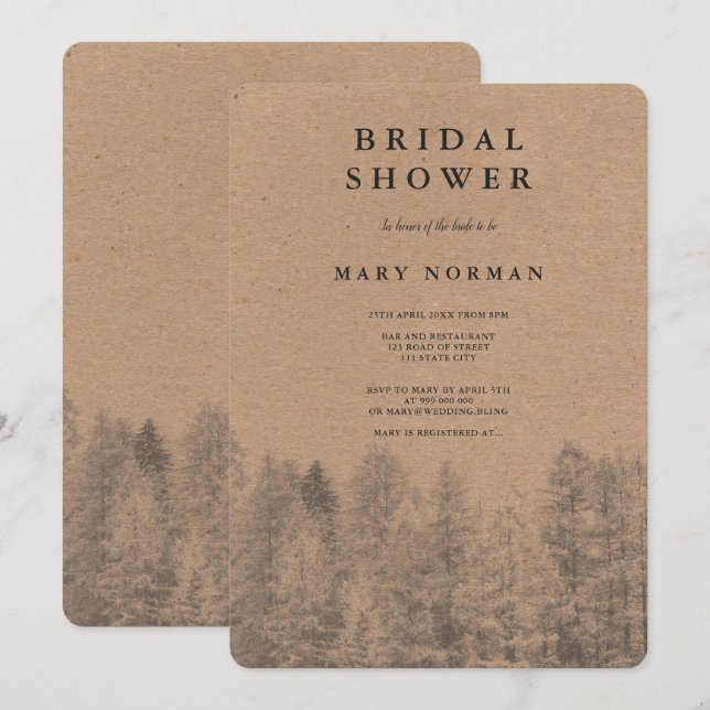 Rustic kraft Fall winter pine trees bridal shower Invitation (Front/Back)