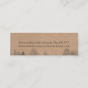 Rustic kraft Fall winter pine trees wedding detail Mini Business Card