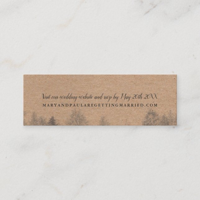 Rustic kraft Fall winter pine trees wedding detail Mini Business Card (Front)