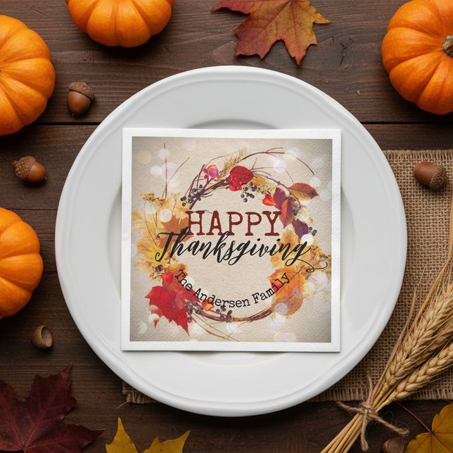 Rustic Kraft Fall Wreath Thanksgiving Dinner Napkins (Creator Uploaded)