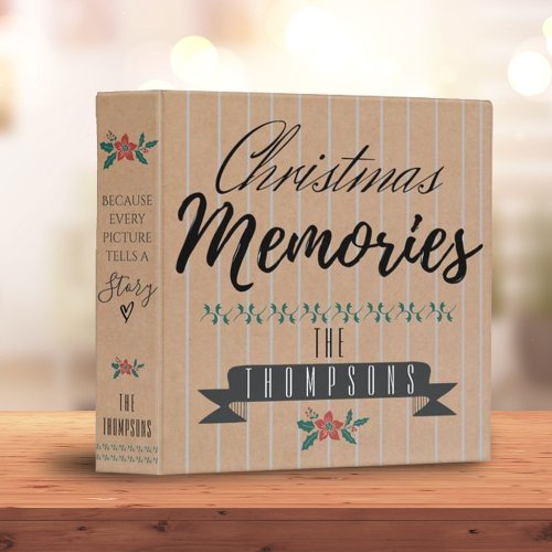 Rustic Kraft Family Quote Christmas Memories Photo 3 Ring Binder