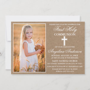 Rustic Kraft First Holy Communion Photo Invitation