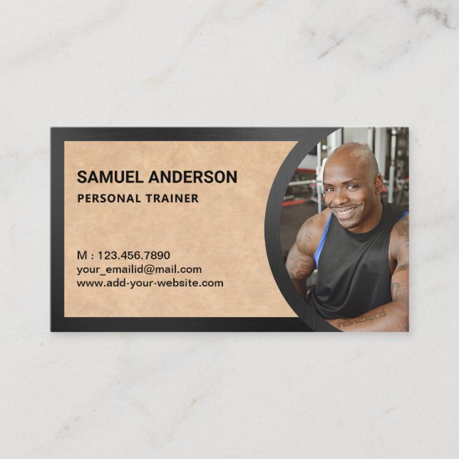 Rustic Kraft Fitness Personal Trainer Photo Business Card (Front)