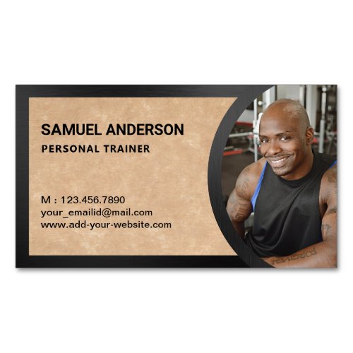 Rustic Kraft Fitness Personal Trainer Photo Business Card Magnet