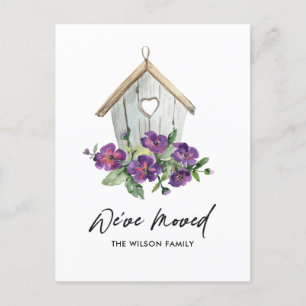 RUSTIC KRAFT FLORAL BIRD HOUSE MOVING NEW ADDRESS ANNOUNCEMENT POSTCARD