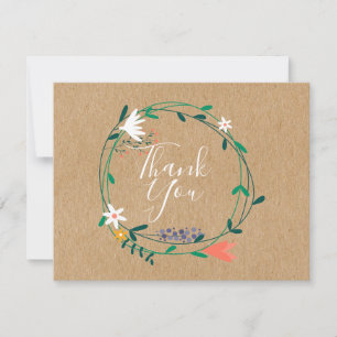 Rustic Kraft Floral Garland Business Thank You Card