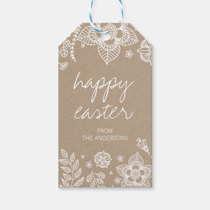 Rustic Kraft Floral Happy Easter Gift Tag Zazzle Com