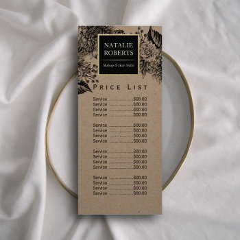 Rustic Kraft Floral Makeup Artist Hair Salon Price Rack Card by cardfactory at Zazzle