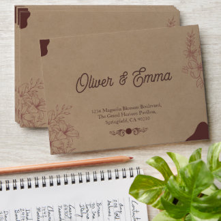 Rustic Kraft Floral Wedding RSVP Envelope