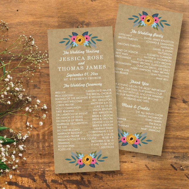 Rustic Kraft Floral Wreath Wedding Program (Creator Uploaded)