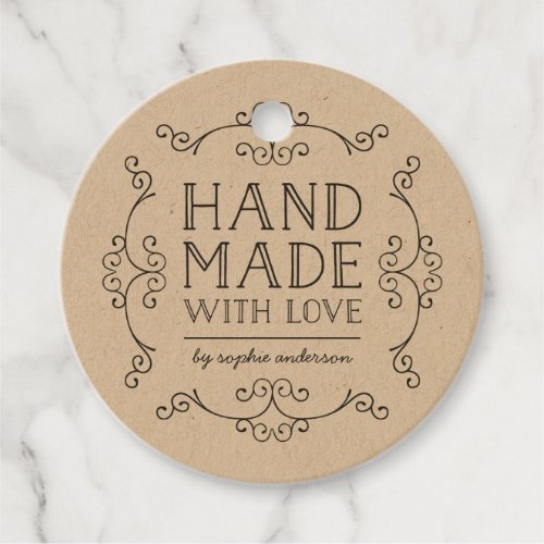 Rustic Kraft Flourishes Hand Made With Love Tag
