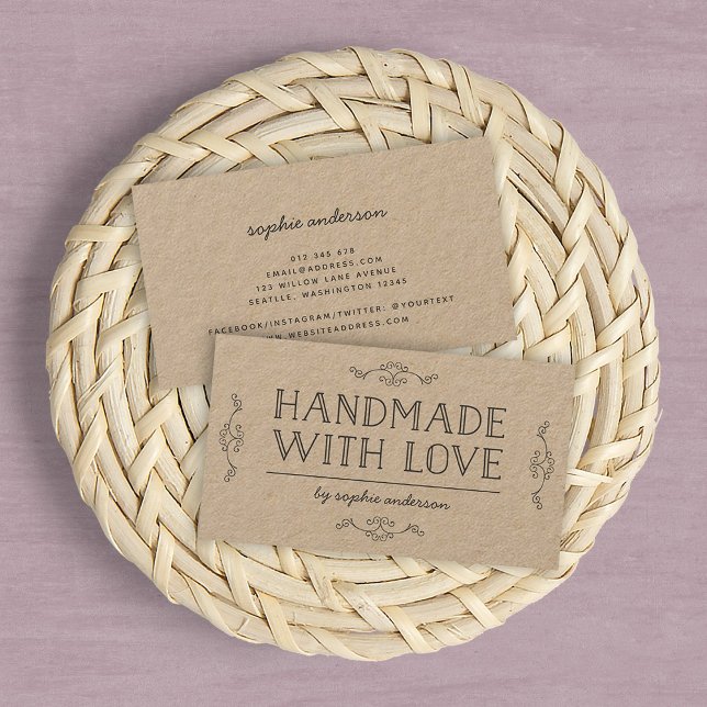 Rustic Kraft Flourishes Handmade With Love Business Card (Creator Uploaded)