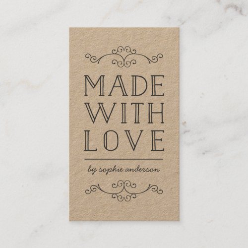 Rustic Kraft Flourishes Made With Love Business Card