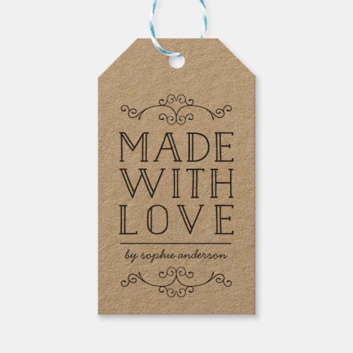 Rustic Kraft Flourishes Made With Love Gift Tags