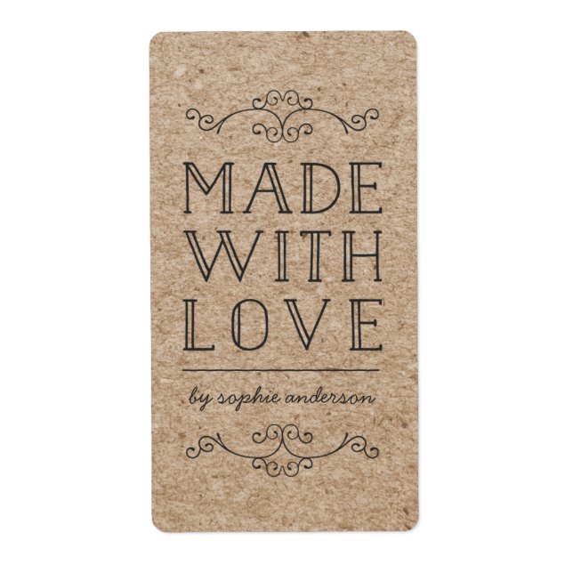 Rustic Kraft Flourishes Made With Love Label (Front)