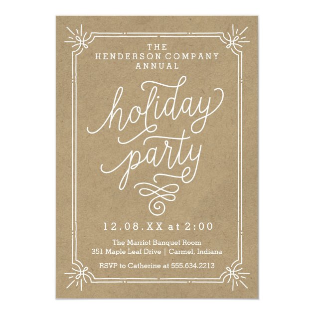 Rustic Kraft Frame Annual Holiday Party Invite