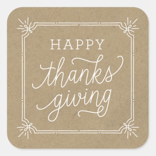 Rustic Kraft Frame Happy Thanksgiving Square Sticker