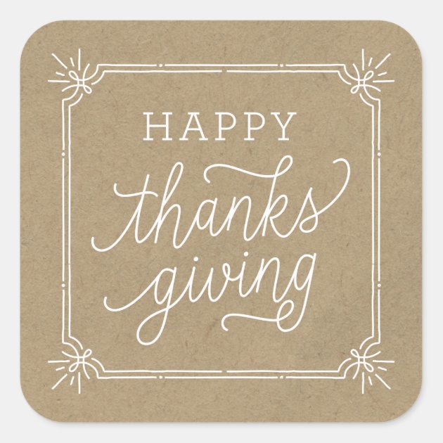 Rustic Kraft Frame Happy Thanksgiving Square Sticker